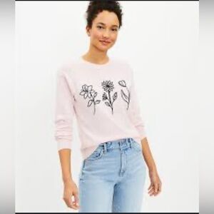 Loft‎ floral embroidered pink sweater S